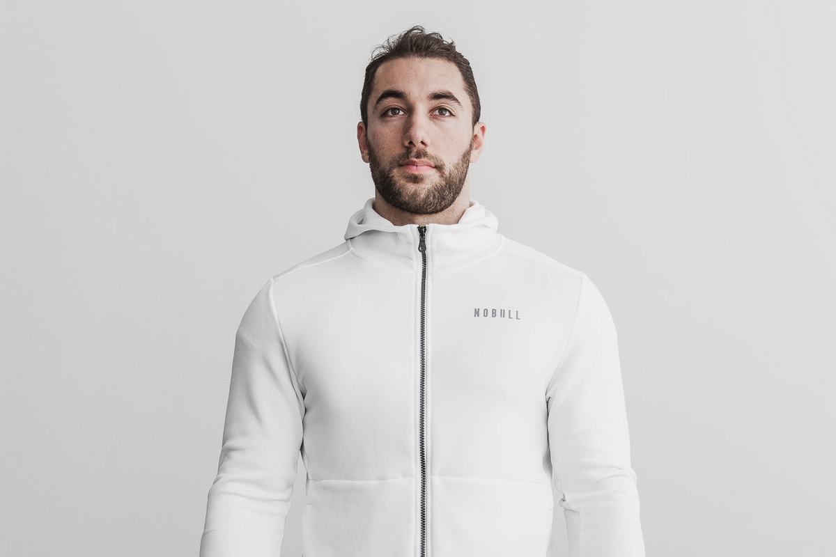 Nobull Performance Zip-up Men\'s Hoodie White | Australia (GZ3427)